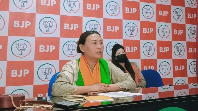 Nagaland State Bharatiya Janata Party Mahila Morcha Presidnet, S Phangnon Konyak addressing press conference in Kohima on March 6, 2021. (Morung File Photo)